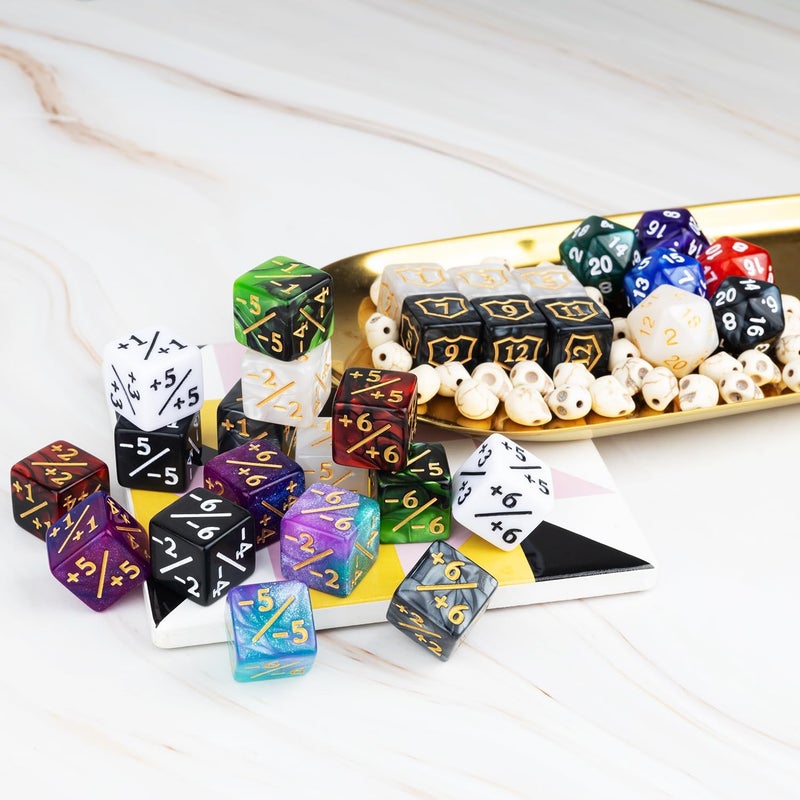 LAMJAM 78 Pieces MTG Dice Counters Bulk Life Keyword Counter Dice Set Plus 1/+1 Buff Ability Tokens for MTG, TCG, Cards Gaming Accessories - Image 5